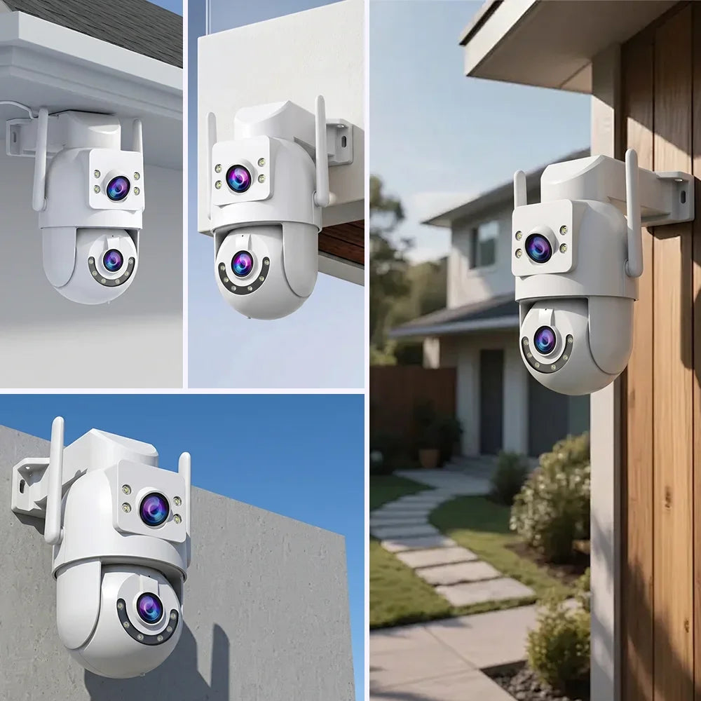 Caméra De Surveillance Extérieure PTZ Double Objectif 4K